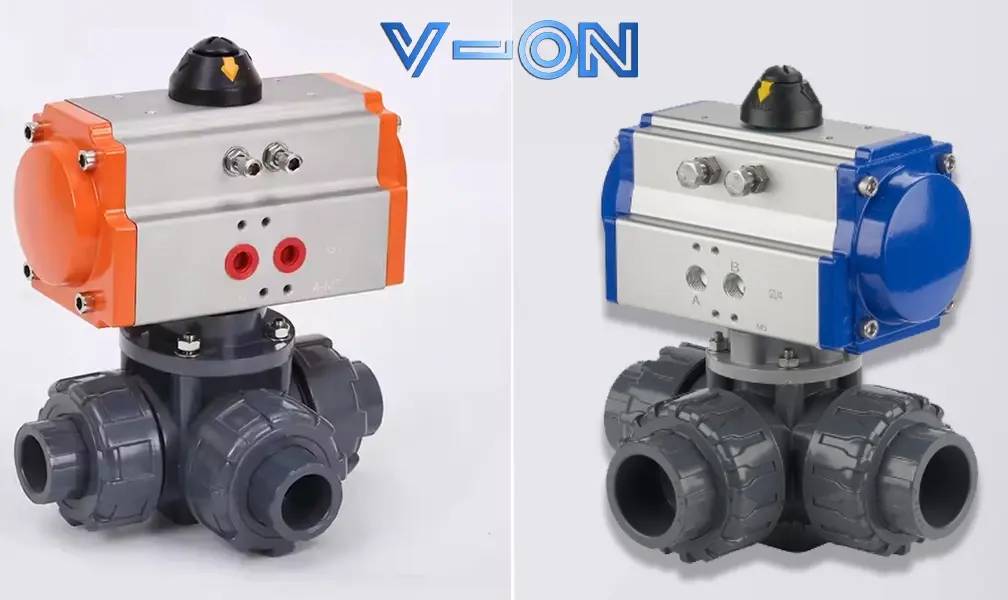 Hình ảnh van bi nhựa 3 ngã điều khiển khí nén