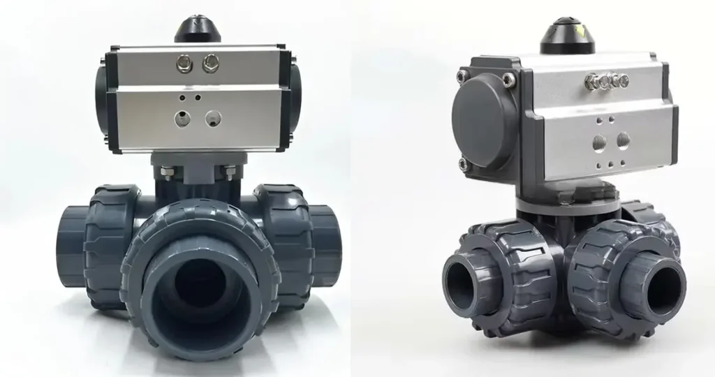van bi nhưa 3 ngã điều khiển khí nén PVC