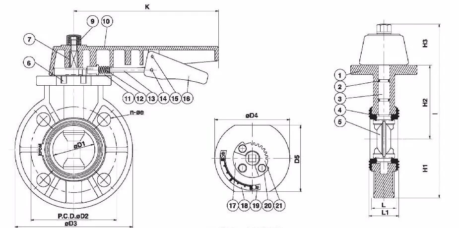 Cấu tạo của van bướm nhựa tay gạt mặt bích