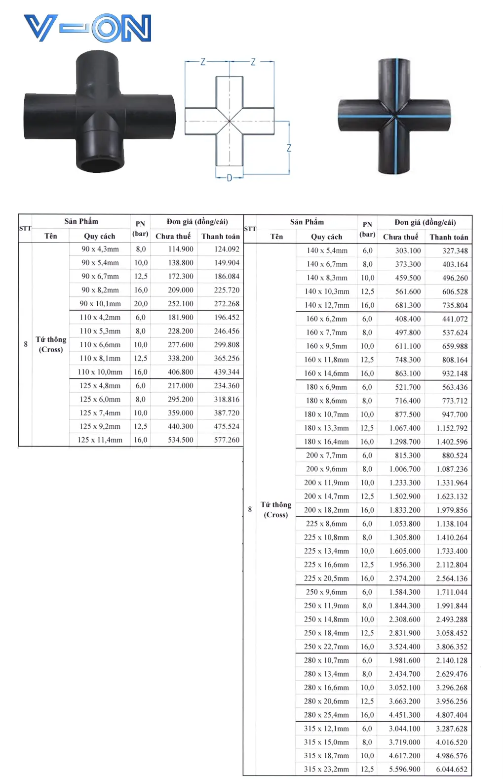 Bảng giá chữ thập HDPE