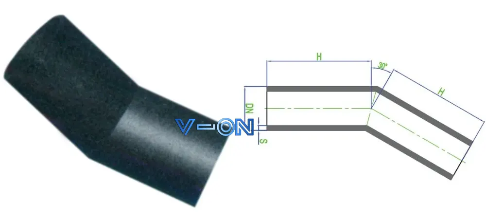 Cấu tạo và kích thước nối Dekko HDPE góc 30 độ