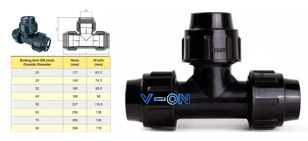 Kích thước tê Dekko HDPE