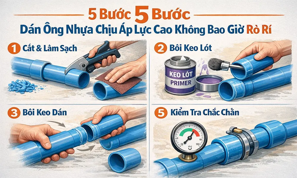 Hướng dẫn 5 bước dán ống nhựa chịu áp lực cao không bao giờ rò rỉ