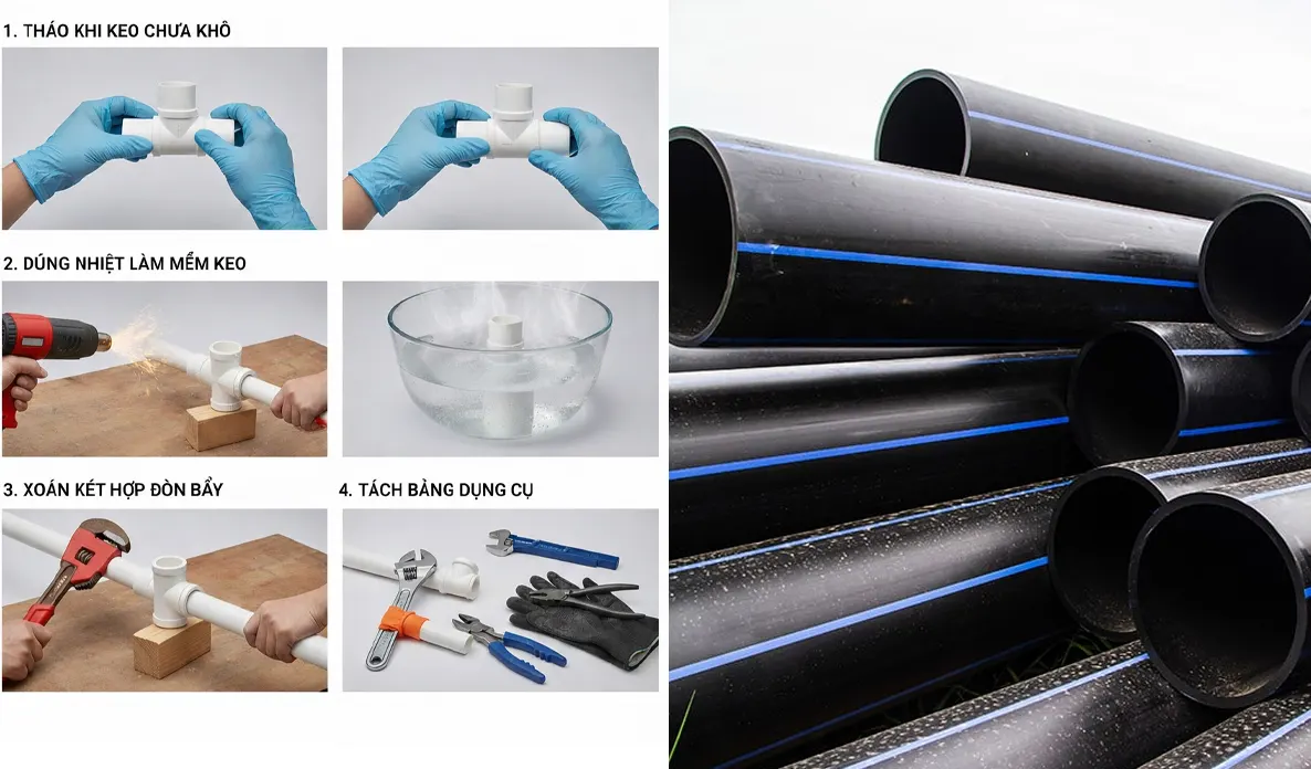 Các cách tháo mối nối ống nhựa đã dán keo không cần cưa cắt