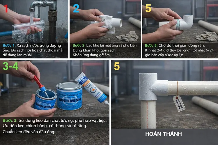 Cách dán ống nhựa đúng kỹ thuật trong môi trường ẩm
