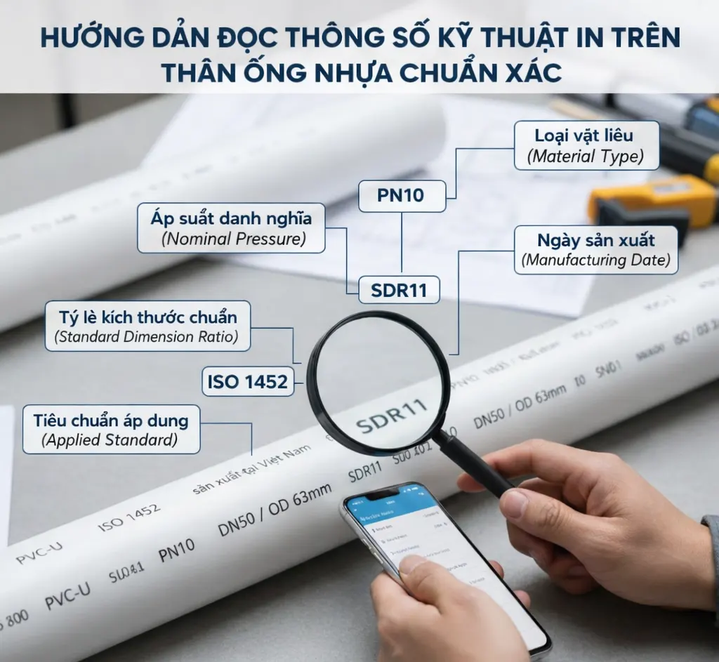 Hướng dẫn đọc thông số kỹ thuật in trên thân ống nhựa chuẩn xác.