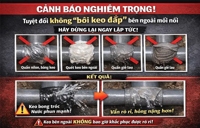 Tuyệt đối không “bôi keo đắp” bên ngoài mối nối