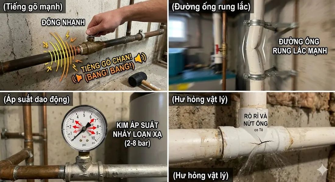 Dấu hiệu nhận biết hiện tượng búa nước