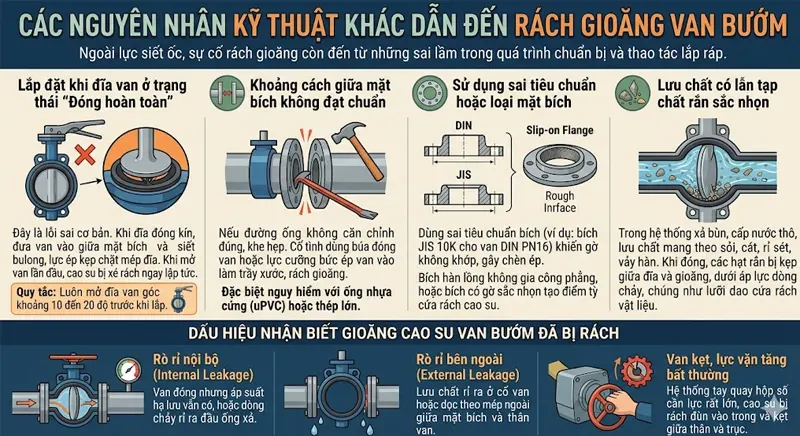 Các nguyên nhân kỹ thuật khác dẫn đến rách gioăng van bướm