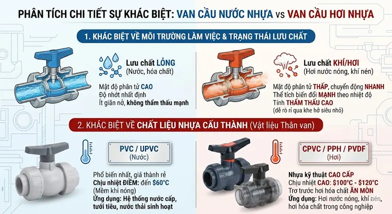 Sự khác biệt chi tiết giữa Van cầu hơi nhựa và Van cầu nước nhựa